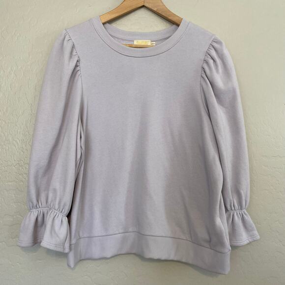 Nation LTD Daryl Puff Sleeve Sweatshirt Womens Size Large 100% Cotton Lavender - Picture 2 of 5